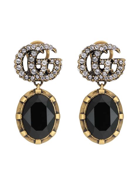 gucci crystal-embellished double g earrings - black|gucci interlocking earrings silver.